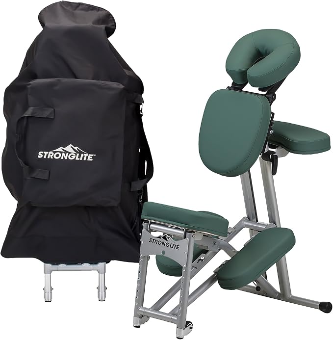 STRONGLITE Portable Massage Chair Ergo Pro II - Ultra-Strong, Lightweight, Foldable Tattoo Spa Chair with Wheels & Carry Case (600lbs Working Weight), Teal