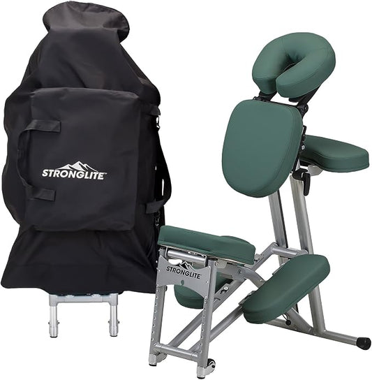 STRONGLITE Portable Massage Chair Ergo Pro II - Ultra-Strong, Lightweight, Foldable Tattoo Spa Chair with Wheels & Carry Case (600lbs Working Weight), Teal