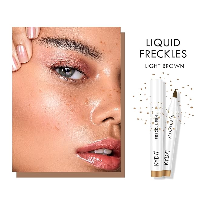 KYDA 2 Pcs Freckle Makeup Pen, Natural Lifelike Freckle Makeup Magic Color, Waterproof Longlasting Soft Dot Sopt Pen, for Natural Effortless Sunkissed-Dark Brown