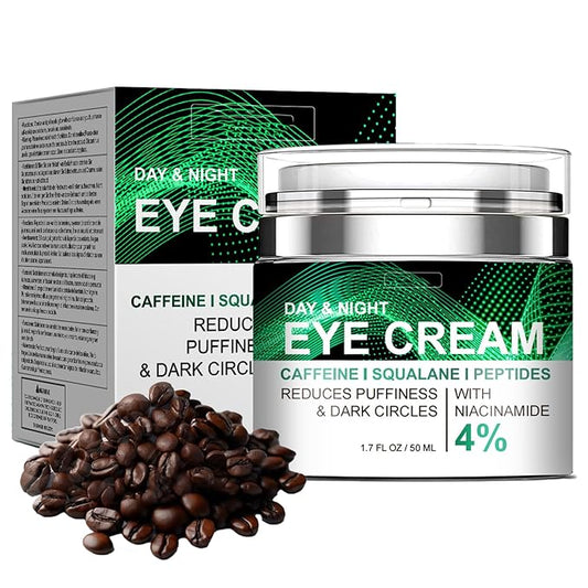 Caffeine Eye Cream with Collagen Peptide, Dark Circle Eye Cream for Puffiness and Bags Under Eyes Anti Aging Anti Wrinkle Day and Night Eyes Moisturizer Reduce Dry Lines & Fine Lines 1.7 FL OZ