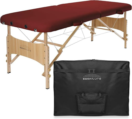 Saloniture Basic Portable Folding Massage Table - Burgundy