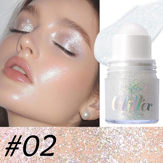 2 Colors Roll-on Body Glitter Gel,Holographic Hair Face Glitter Makeup for Women,Festival Rave Accessories Singer Concert Sparkly Chunky Sequins Mermaid Paint