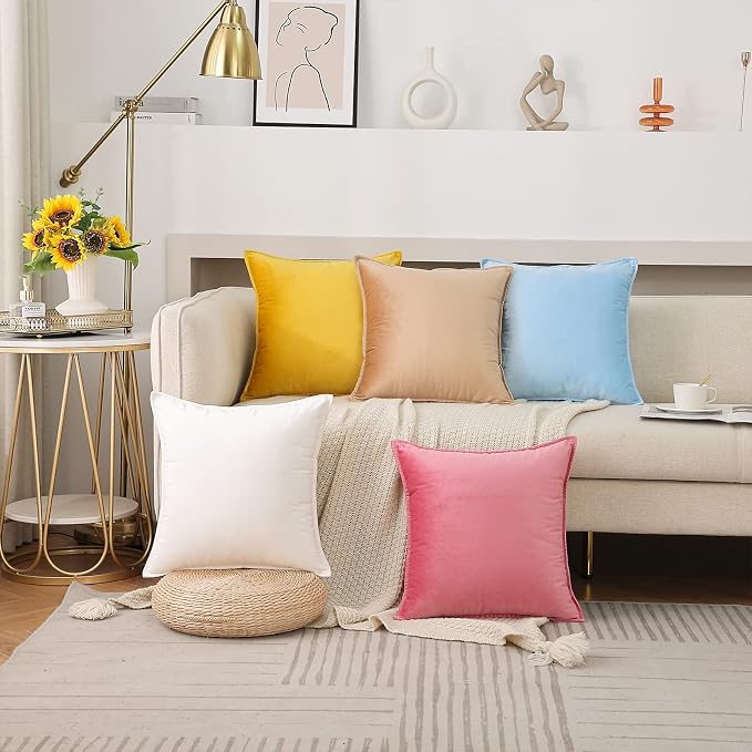 JIAHANNHA Velvet Brown Throw Pillow Covers 18”x18”Pack of 2 Soft Decorative | Square Cushion Covers for Couch Sofa Bed Livingroom Car Home Decor,45x45Cm