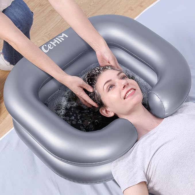 Inflatable Shampoo Basin - Portable Shampoo Bowl, Hair Washing Basin for Bedridden, Disabled,Injured, Hair Wash Tub for Dreadlocks and at Home Sink Washing (Silver)
