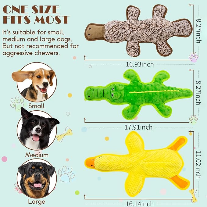 No Stuffing Dog Squeak Toys, 3 Pack Chew Toys for Small to Large Puppies | Durable Puppy Teething Toys, Interactive to Keep Pets Busy, Toss Fetch Tug Play, Best Birthday Gift