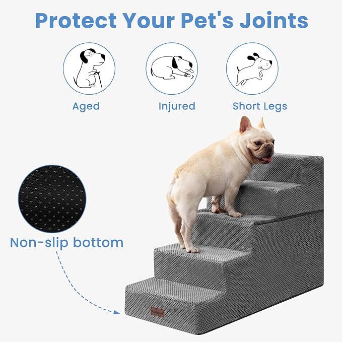 Aodisman Dog Stairs for High Beds 22.6" H, 5-Step Pet Steps for Small Dogs | Indoor Non-Slip Pet Stairs with Carry Handle for Puppies, Senior Cats & Short-Legged Dogs to Reach High Beds & Window Sills