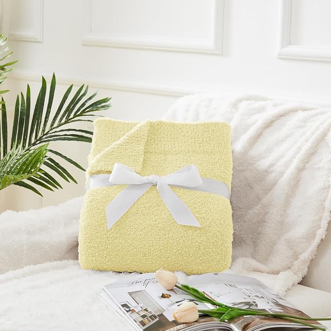 Knit Throw Blanket for Couch Yellow - Super Soft Lightweight Plush Fuzzy Fluffy Cozy Blankets and Throws for Sofa Bed, 60 x 80 inches