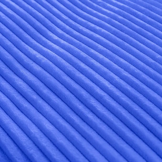 Vessia Flannel Fleece Throw Blanket for Couch,Sofa,Bed, 300GSM Striped Blue Blanket for Adults and Kids, Super Soft Warm Cozy Lightweight Ribbed Throw for All-Season