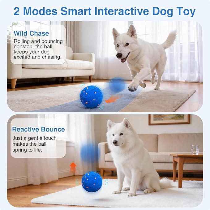 Interactive Dog Toys Ball with 2 Shells – Automatic Moving Rolling(Blue)