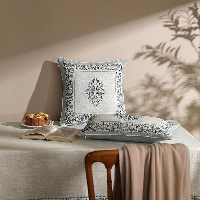 Designer Vintage Linen Throw Pillow Cover,18"x18"-Segerman A | Elegant Chinoiserie Square Pillow Cover,Concealed Zipper Design,Floral Pattern,Sofas,Bedroom,Living Room,Lounge Chairs
