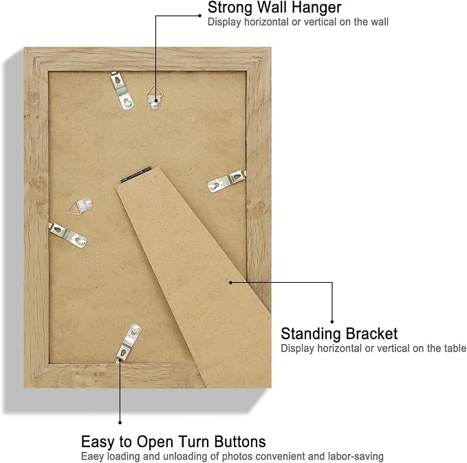 Hongkee 6x9 Picture Frame Set of 4, Made of Real Glass and Natural Oak Wooden Frame - 6 by 9 Photo for Wall or Tabletop Display