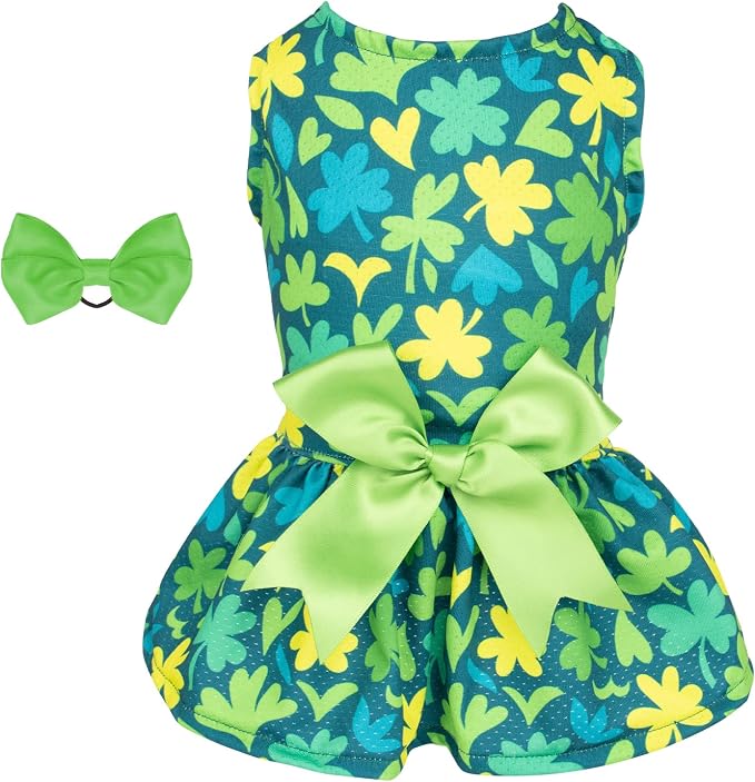 CuteBone Dog Mesh Dress St.Patrick's Day Puppy Sundress Pet Outfit Summer Fashion for Small Dogs Girl Cat Clothes