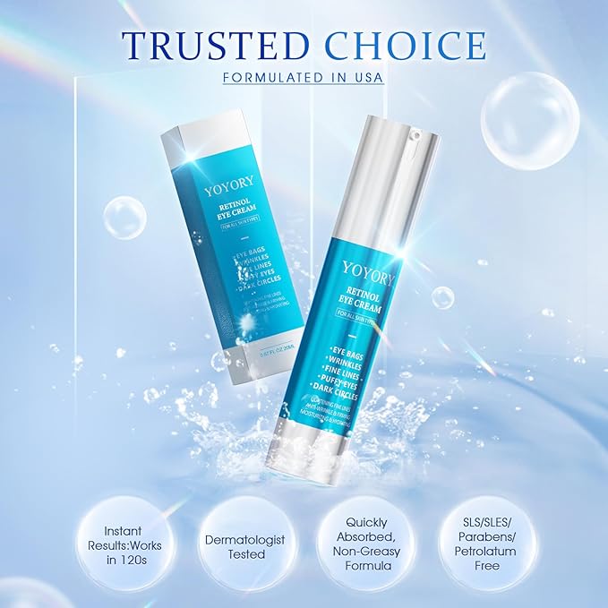 Retinol Under Eye Cream, Hydrating Gel-Cream for Puffiness, Fine Lines & Tired-Looking Under Eyes, Moisturizing Eye Care Complex, 0.67 fl oz