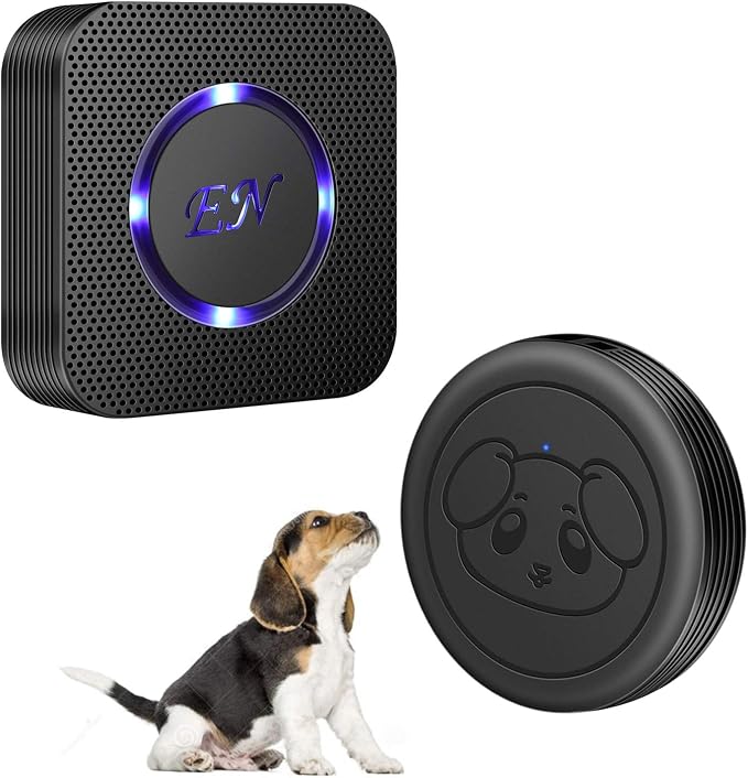 Dog Door Bell, Wireless Doggie Doorbells for Potty Training, Door Bell for Dogs to Go Outside, Dog Bells (Black, 1 Receiver + 1 Transmitter)