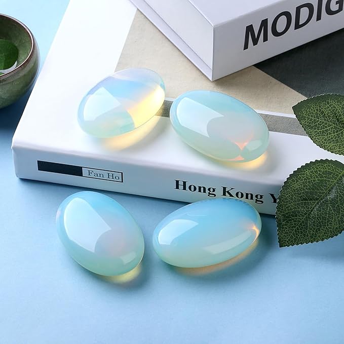 DUQGUHO Opal Stone Opalite Palm Stone 2.4'' Synthetic Healing Crystal Gemstone Worry Stone Energy Balancing Polished Stones Blessing Gifts Boho Pocket Stone 1PCS