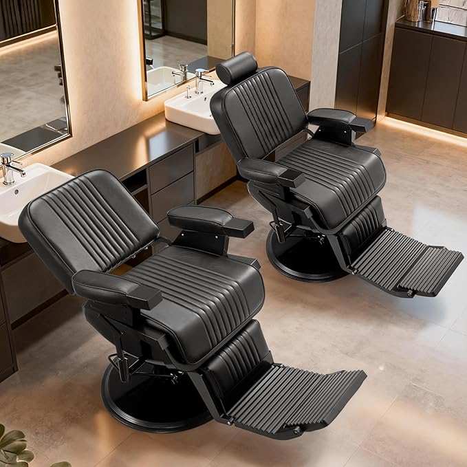Winado Heavy Duty Vintage Barber Chair, Hydraulic Reclining Salon Chairs for Hair Stylist with Footrest & Headrest, 360° Swivel All Purpose Chair Salon Beauty Spa Shampoo Equipment, Black
