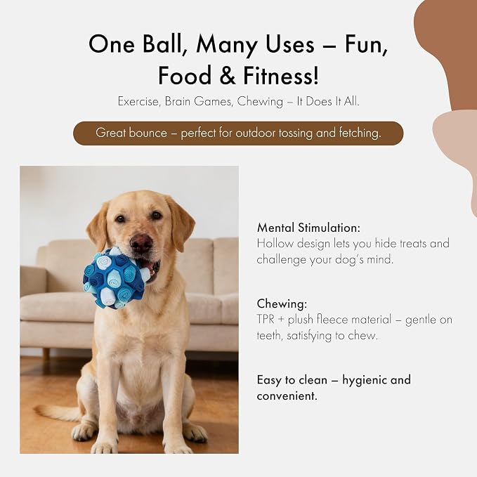 Mira's Pocket Dog Snuffle Ball Toy, Mental Stimulation Chew Toy for Dogs & Cats, 14cm Licking Mat Treat Dispensing Ball with Hollow Design, Slow Feeder for Fast Eaters (Blue)
