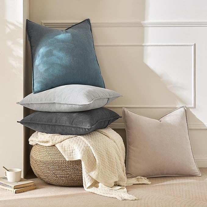MIULEE Pack of 2 Dusty Blue Euro Shams Chenille Pillow Covers 26x26 Inch | Decorative Soft Couch Throw Pillows,Farmhouse Cushion Covers,Elegant Design for Sofa,Bed,Living Room,Summer Decor