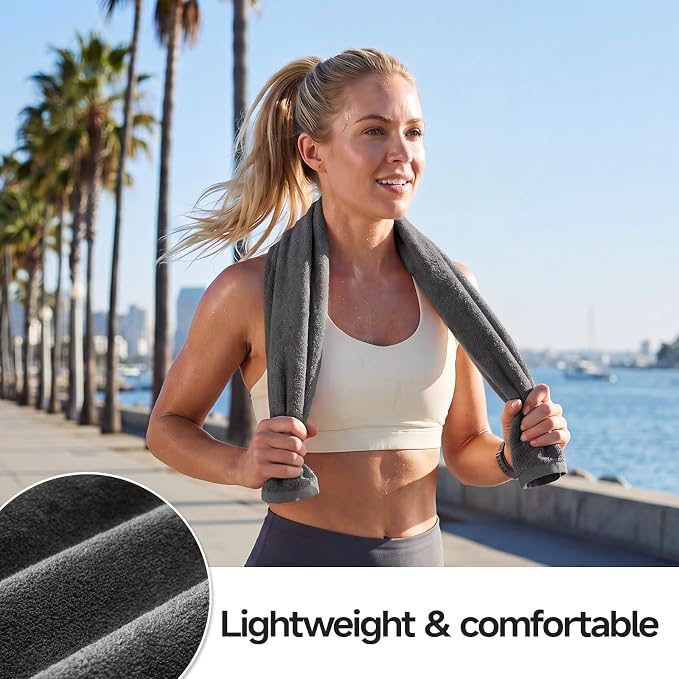 REDKISS 2 Pack Cotton Workout Towels, 43" x 16" Super Absorbent Soft Gym Towels for Men & Women, Large Sweat Sports Towel for Yoga Running Swimming Travel Camping - Dark Gray