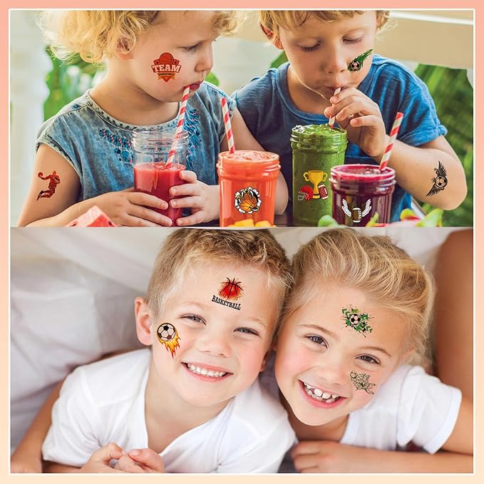 102 PCS Individually Wrapped Sports Temporary Tattoo for kids - Soccer Basketball Baseball Football Temporary for Girls Boy Body Arm Shoulder Cute Tattoos Stickers Supplies Gifts for Kids