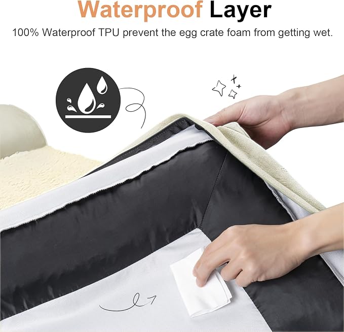 Orthopedic Dog Bed for Small Dogs, 24 x 16 Inch, Beige | Egg crate foam for joint support, 3-sided bolster pet sofa, waterproof lining, washable cover, and non-skid base