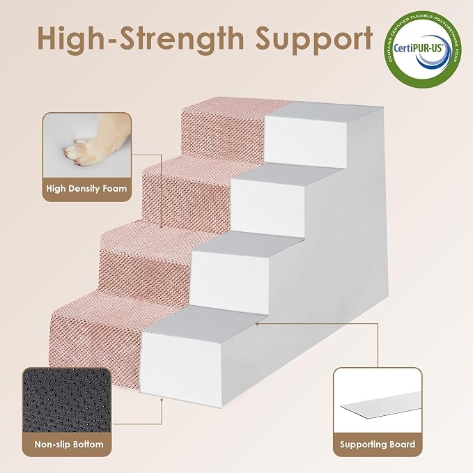 EHEYCIGA Dog Stairs for Bed 20" H, 4-Step Extra Wide Dog Steps, Pink | Pet Steps for Small Dogs and Cats for High Bed, Non-Slip Balanced Pet Ramp Indoor