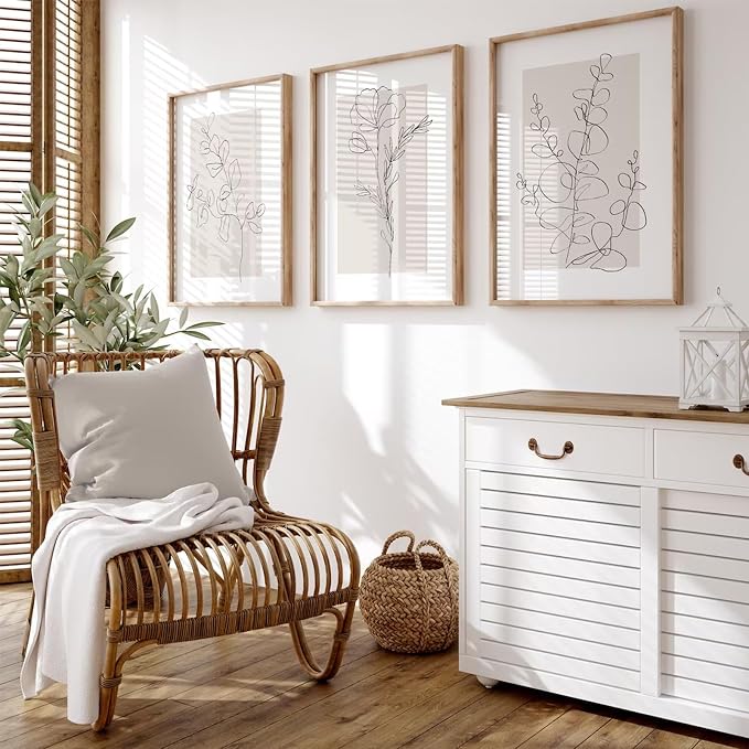 Neutral Botanical Prints Wall Art Flower Minimalist Canvas Wall Decor Vintage Line Wall Art Floral Plant Painting Pictures Beige Boho Artwork Farmhouse Poster for Bedroom 24x36 Inch Unframed Set of 3