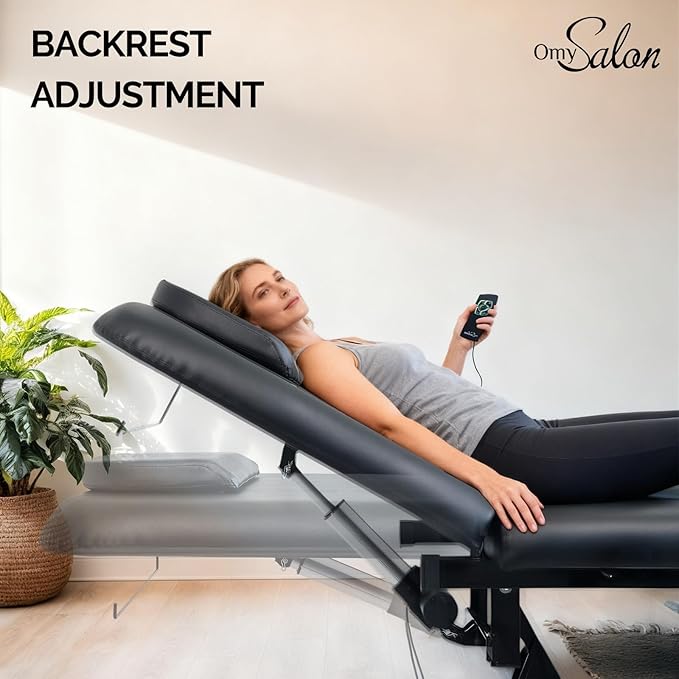 OmySalon 2 Motors Electric Lift Massage Table, Heavy Duty Treatment Bed, Adjustable Height & Backrest Facial Bed for Professional Physical Therapy, Medical Spa, Esthetician, Treatment, Salon (Black)