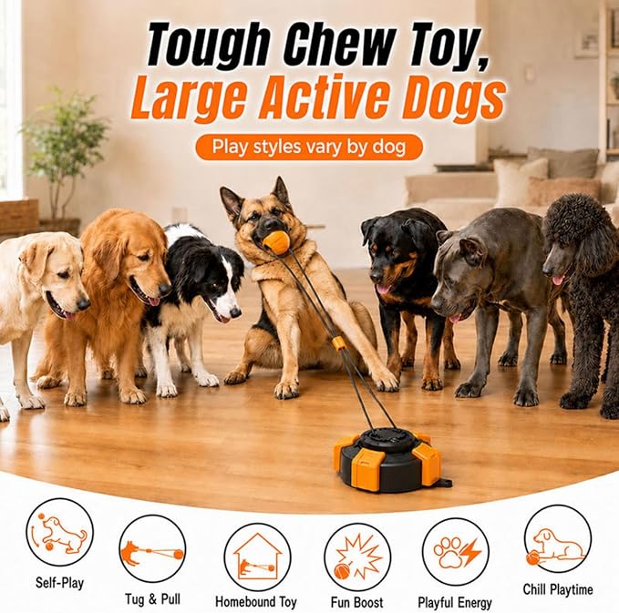 Interactive Suction Cup Toys for Large Dogs with Extended Rope, Dog Tug of War for Aggressive Chewers, Durable Stimulation Toys to Keep Them Entertained