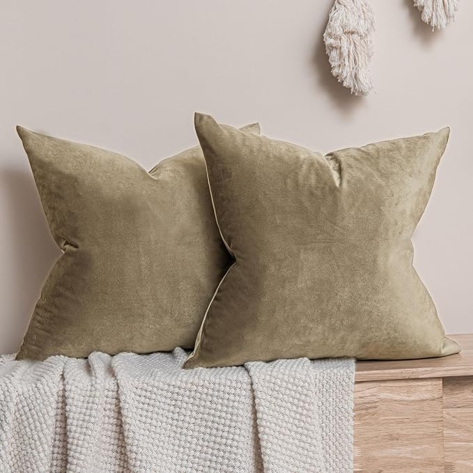 Throw Pillow Covers Set of 2 for Couch Bed Velvet Cushion Cover 14x14,Stone | Decorative Pillow Covers with Invisible Zipper for Sofa Living Room Bedroom Home Decor Modern