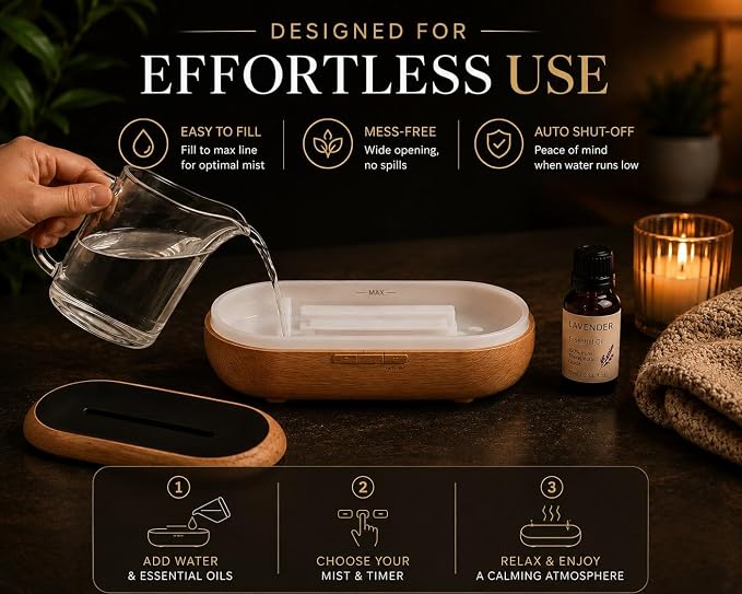AquaAura Essential Oil Diffuser, 160ml Ultrasonic Aroma Diffuser with Color-Changing Mist, 7 LED Colors, Timer & Auto Shut-Off for Bedroom, Home & Office