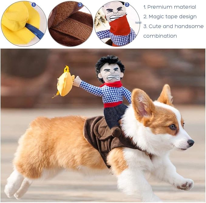 Cowboy Rider Dog Costume for Dogs Outfit Knight Style with Doll and Hat Pet Costume (L)