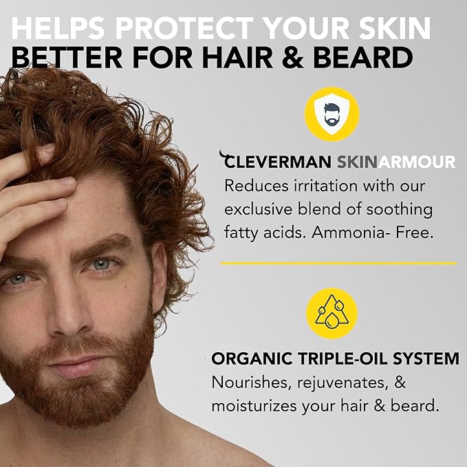 2X Reusable Hair & Beard Dye for Men – Auburn | Up to 10 Uses, 7 Minutes | Natural Gray Coverage, No-Drip Cream with SkinArmour® – Cleverman