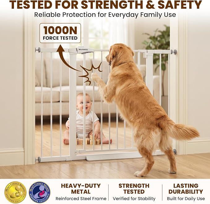 Mumeasy 29.7-46" Baby Gate for Stairs, Auto Close Dog Gate for Doorways
