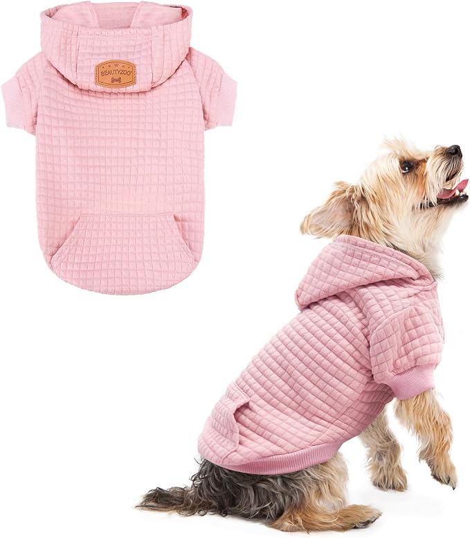 BEAUTYZOO Dog Hoodies Sweater for Small Dogs,Waffle‑Like Laminated Pet Coat | Warm Dog Sweatshirt with Pocket & Leash Hole,Pullover Clothes for Girl Boy Dogs & Cats,Stretchy & Easy‑On‑Off,Chihuahua Puppy