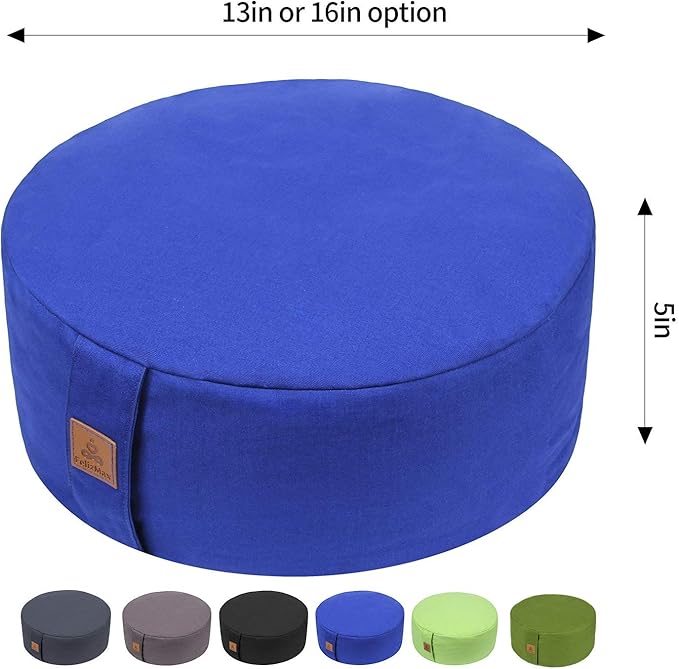 Zafu Buckwheat Meditation Cushion,D=13"/16" H=5.5",Round Zabuton Meditation Pillow,Yoga Bolster Kneeling Pillow Premium Yoga Pillow for Sitting on Floor Zippered Cotton Cover