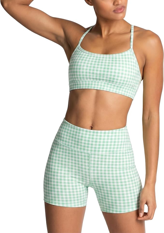 ABOCIW Workout Sets for Women 2 Piece Color Block Strappy Sports Bra High Waist Shorts Gym Yoga Pilates Outfits