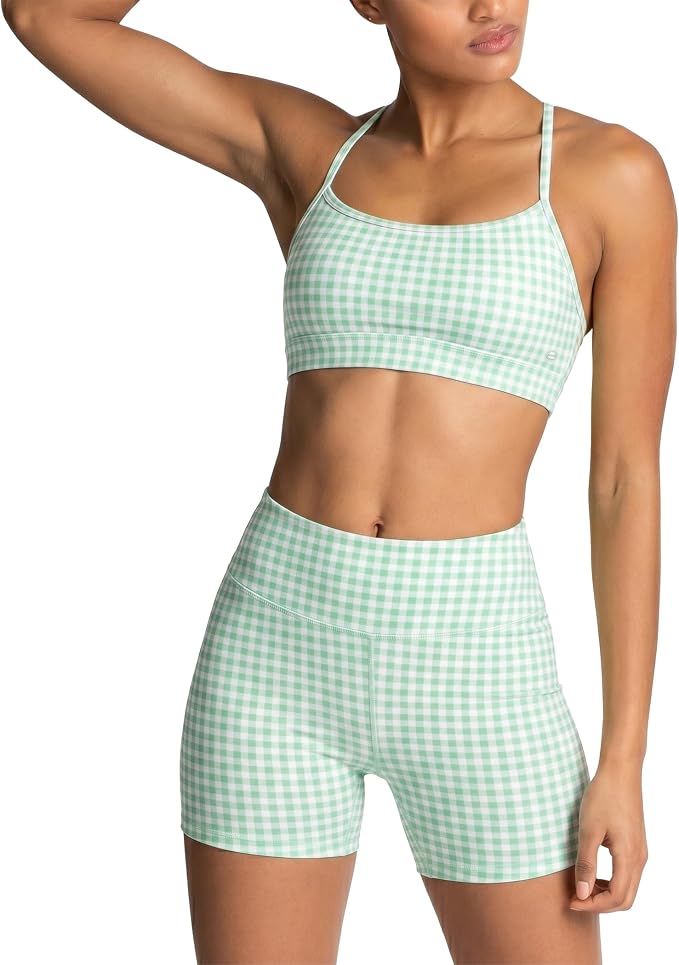 ABOCIW Workout Sets for Women 2 Piece Color Block Strappy Sports Bra High Waist Shorts Gym Yoga Pilates Outfits