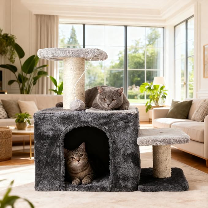 3-in-1 Pet Stairs for Cats, Indoor Steps for Old Cat,Ladders for High Bed Pet's Joints, Sisal Scratching Posts, Kitten Cave Nest Bed