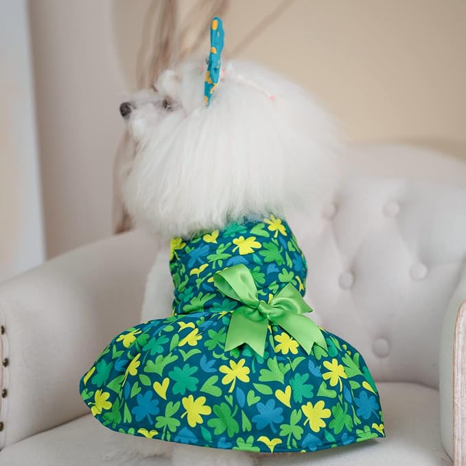 CuteBone Dog Mesh Dress St.Patrick's Day Puppy Sundress Pet Outfit Summer Fashion for Small Dogs Girl Cat Clothes