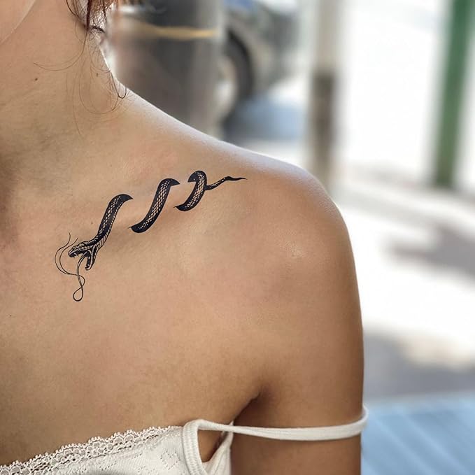 2 Sheets Long Lasting Dragon Temporary Fake Tattoos For Women Arm Hand Neck Collarbone,Snake Semi Permanent Tattoo For Adults Girl,Realistic, Waterproof and Non-Reflective