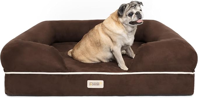 Friends Forever Orthopedic Dog Bed, Memory Foam Pet Sofa, Calming Dog Couch, Water Resistant Pet Bed, Washable Cover, Non-Slip Bottom, Chester, Cocoa Brown, 36" x 28" x 9"