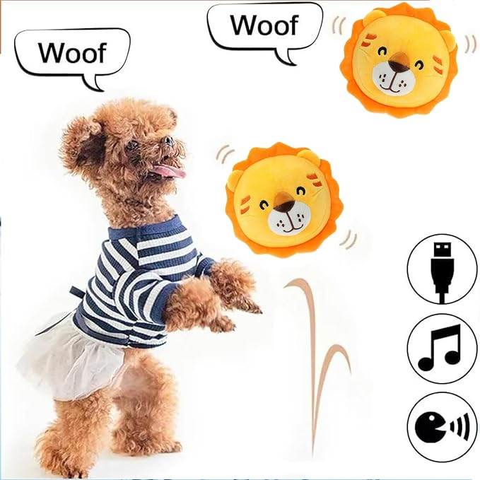 Active Moving Pet Plush Toy, Interactive Dog Toys Pet Bouncing Balls, USB Rechargeable Interactive Washable Cartoon Pig Plush Sound Electronic Dog Toy, Small Cute Squeaky Pig Dog Toy (Lion)