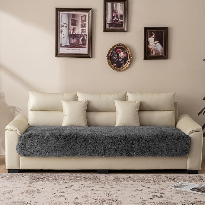Dogs/Cats Bed Mats, Dog Pad Washable Removable Couch Cover with Anti-Slip Back, Plush Long Fur Mat, Perfect for Small, Medium and Large Dogs.(Dark Gray, 30"x53")