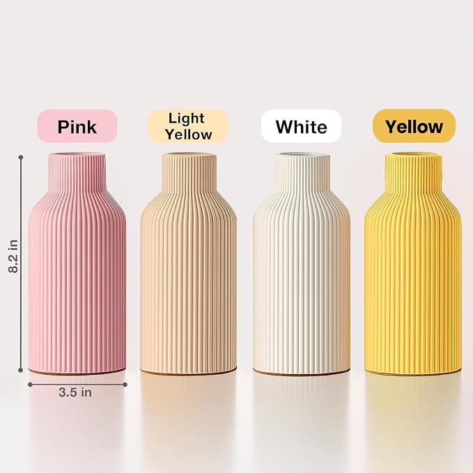 Mfacoy Ceramic Flower Vase, Minimalist Decor, Modern Home Decorative Vase, Small Pampas Grass Vases for Kitchen Bedroom Office Living Room Bathroom Shelf Centerpiece Table Decorations (Yellow)
