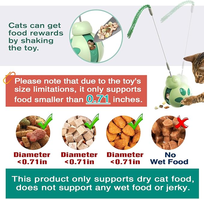 Cat Treat Interactive Toy, Indoor Puzzle Slow Feeding Mental Stimulation Sliding Rolling Cat Toy Ball with Cat Teaser, Cat Treat Dispenser Toy for Large, Medium and Small Cats (Green, ladybug)