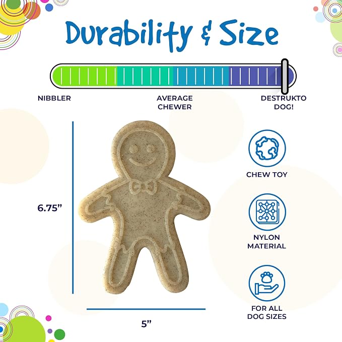 SodaPup Gingerbread Man – Durable Dog Chew Toy Made in USA from Non-Toxic, Pet Safe, Food Safe Nylon Material for Mental Stimulation, Clean Teeth, Fresh Breath, Problem Chewing, Calm Nerves, & More