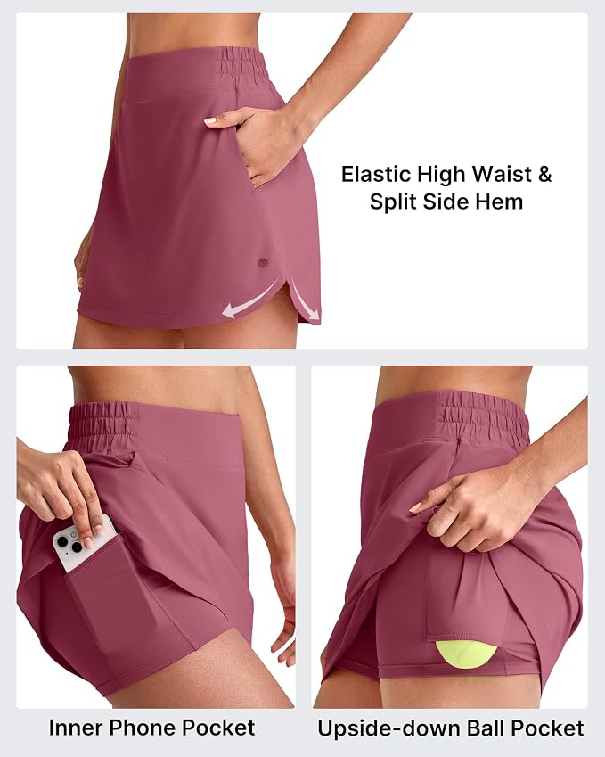 G4Free A Line Golf Skirts for Women 15'' Elastic High Waisted Tennis Skort | with 4 Pockets, Built-in Shorts, Dolphin Hems, Lightweight, Quick-dry, Breathable, Vibrant Colors, Athletic & Casual