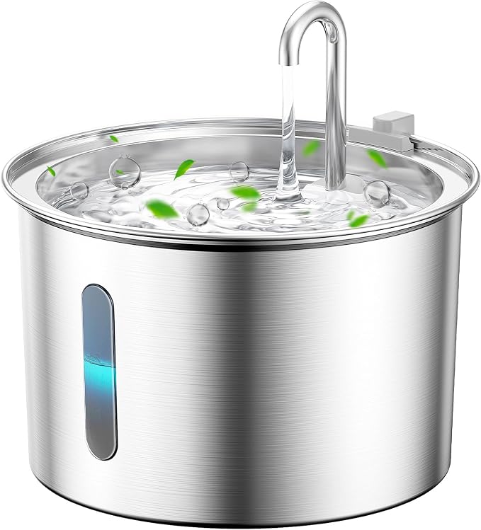 oneisall Stainless Steel Cat Water Fountain,PWF 001 | Quiet Pump＜30 dB, Faucet Spout Design, with 2 Replacement Filters for provide a fresh water