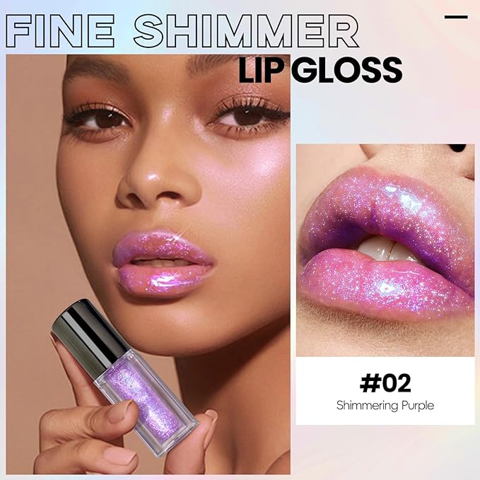 Purple Glitter Lip Gloss Liquid Lipstick, Moisturizing Holographic Multichrome Shimmer Tinted Lips Stain Oil Diamond Metallic Lip Gloss, Long Lasting High-Shine Glimmer Lips Makeup02